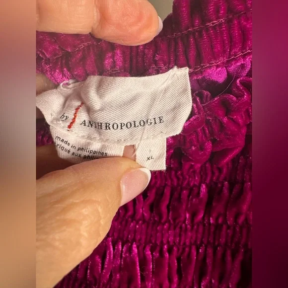 🌺Anthropologie Fuchsia Velvet Smocked Blouse - Picture 4 of 5